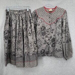 Vintage Phool Indian Cotton Quilt Yoke Top & Skirt Set Prairie‎ Folk Rare S